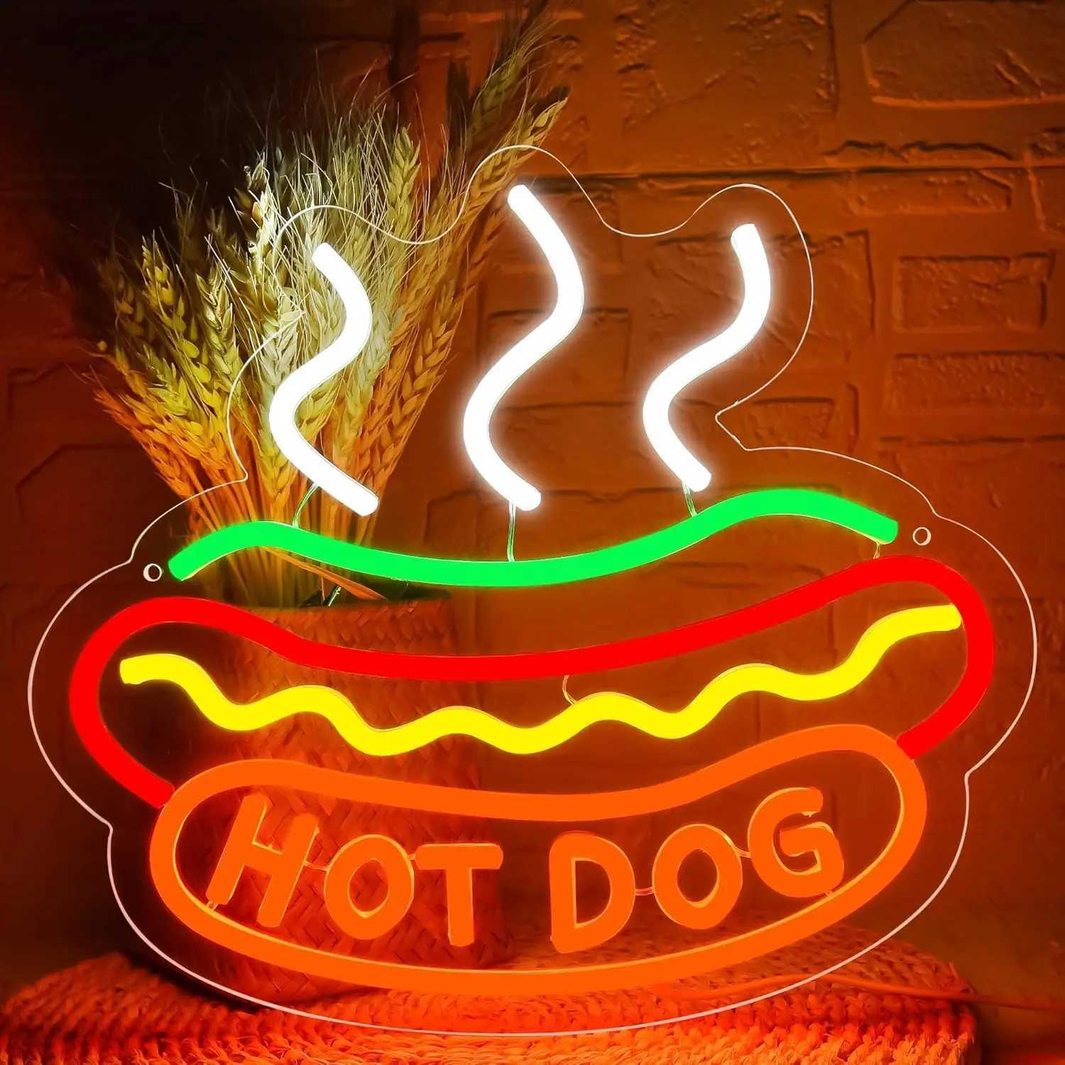 Hot Dog Neon Sign for Wall Decor LED Light up Sign Business Signage for Home Kitchen Restaurant Bar Cafe Fast Food Shop Gift XJ250602