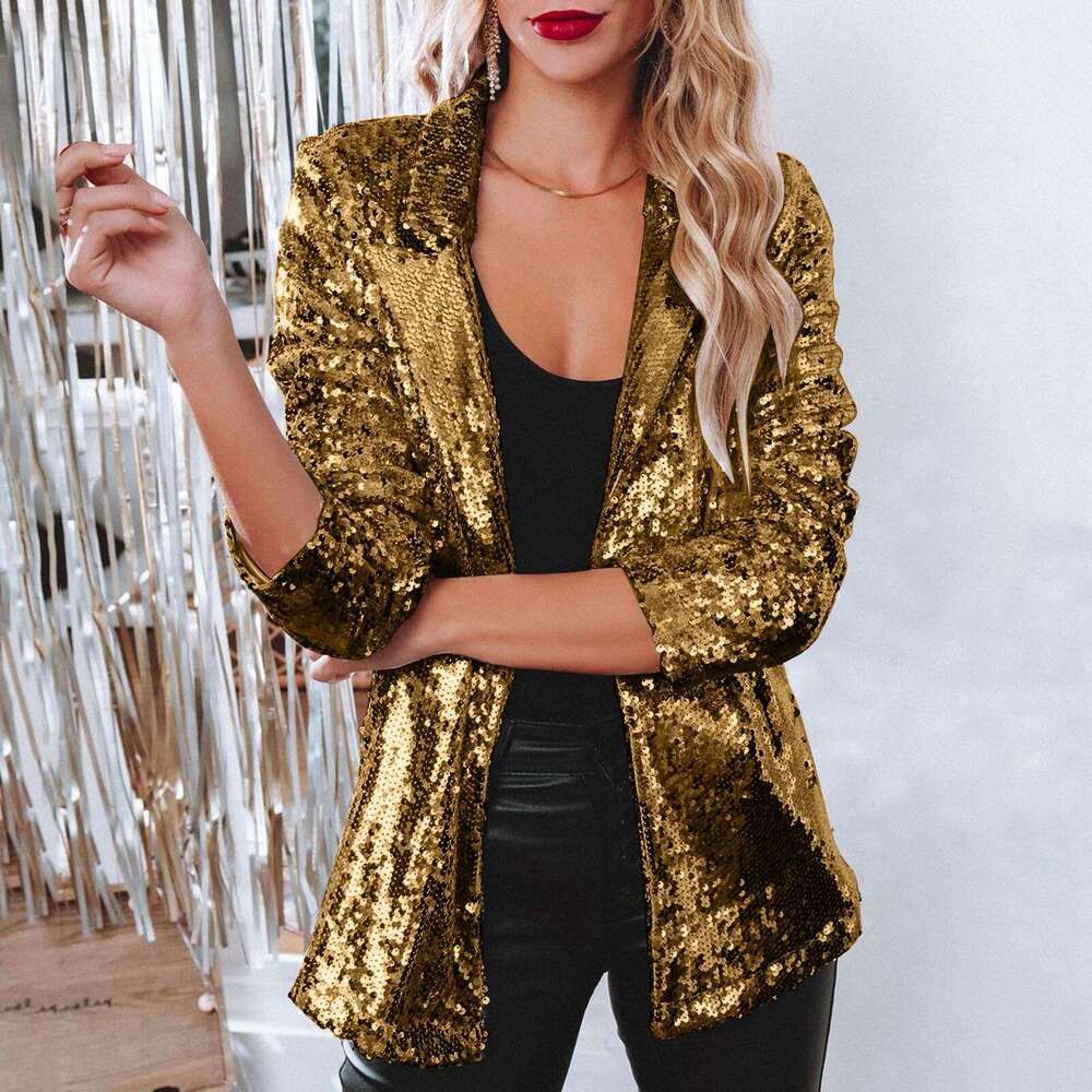 Women's Casual Sequin Top Multi-Color Long Sleeve Elegant Blazer Ins B5