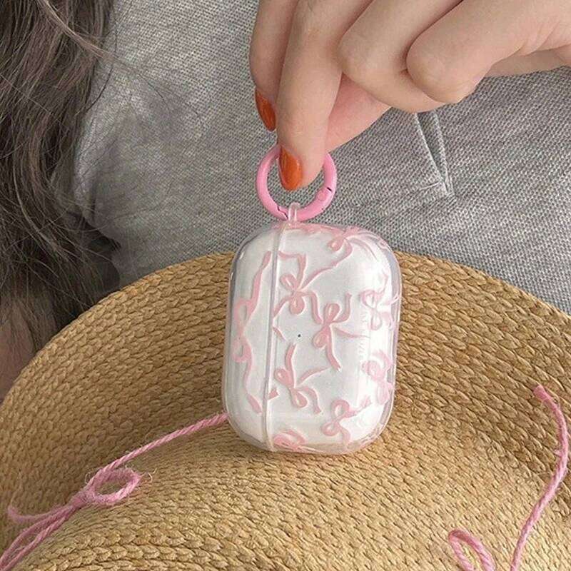Pink Bow 1/2/3/4 Soft Protective Bluetooth Wireless Earphone Cover for Pro 2 Case with Keyring
