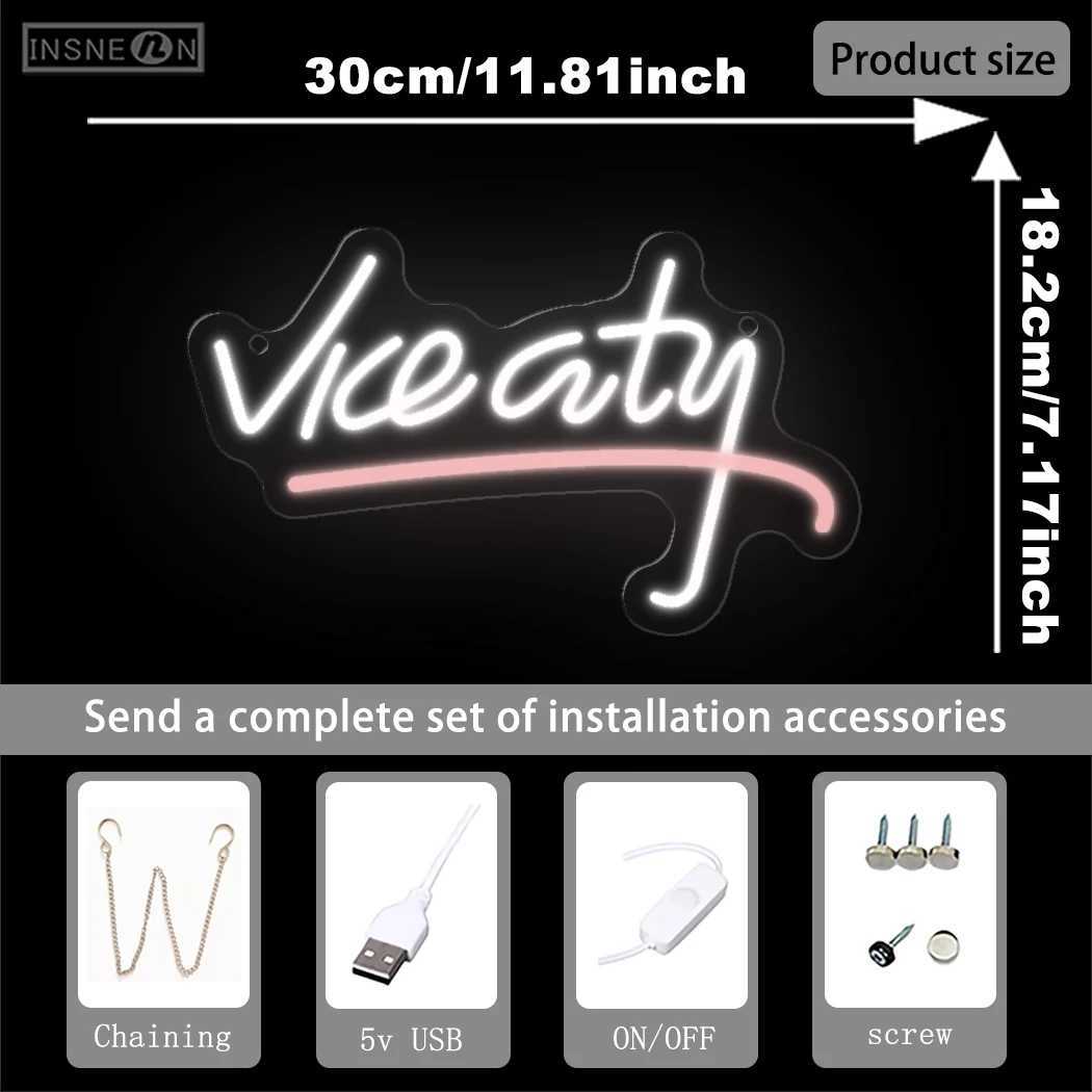 Vice City Neon Sign LED Light for Bar Cafe Home Room Shop Club Hanging Wall Decoration Birthday Gift USB Powered Night Lamp XJ250602