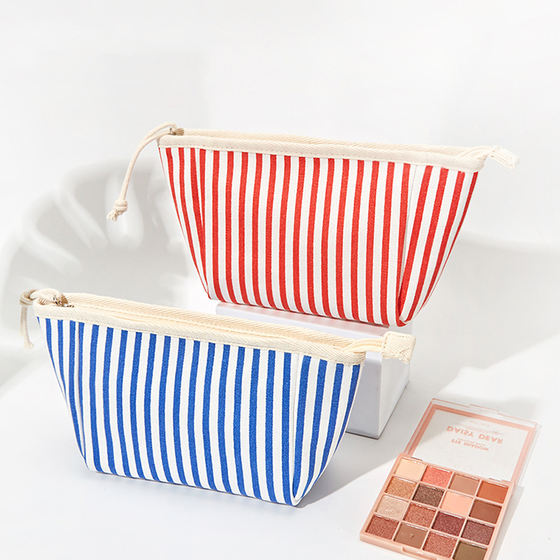DHL50pcs Cosmetic Bags Women Canvas Red Blue Striped Printing Multifunctional Protable Travel Makeup Bag Mix Color