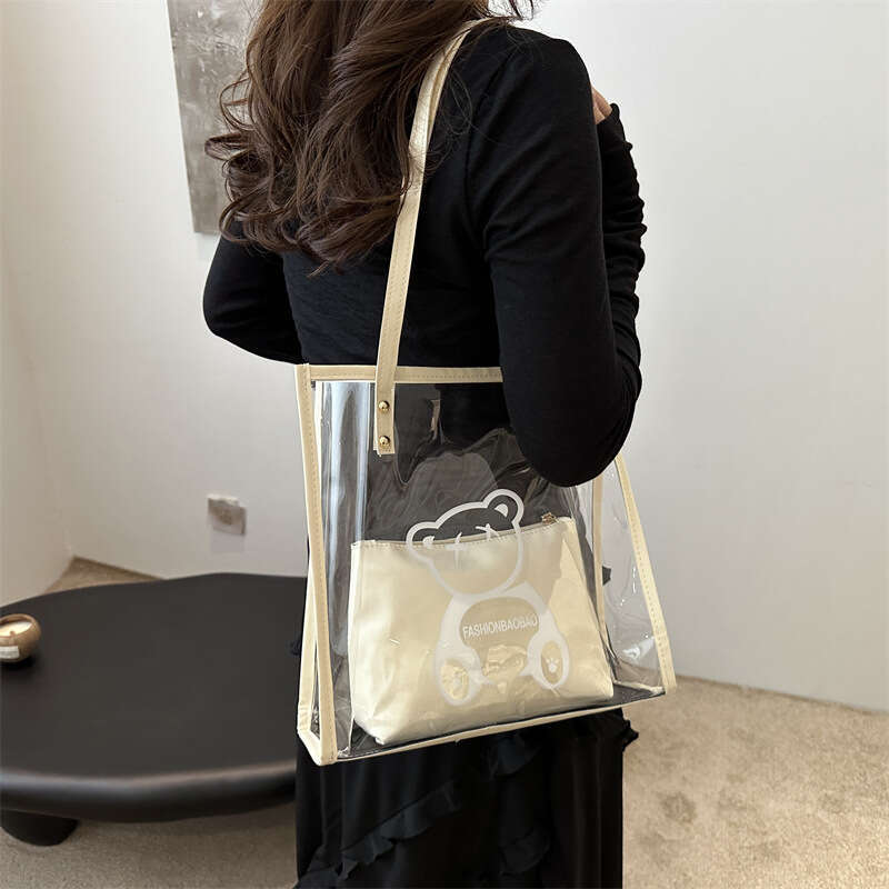 Fashion Transparent for Women 2025 New Summer Casual Jelly Beach Simple Commuter Shoulder Tote Bag