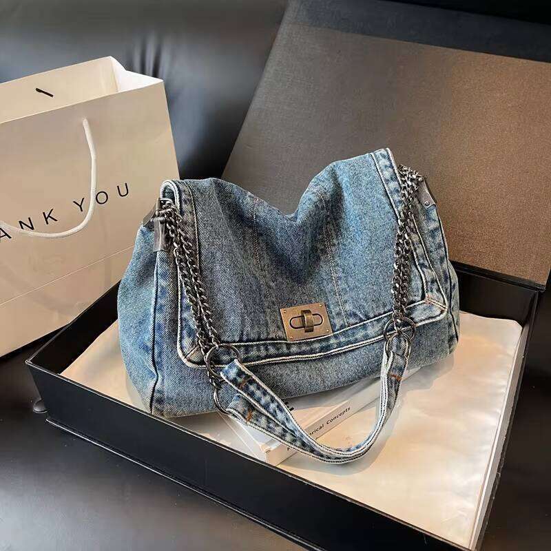 DHgargets High Quality Denim Women's Crossbody Bag Fashionable Zipper Solid Color Bags for Women Famous Brand Handbag