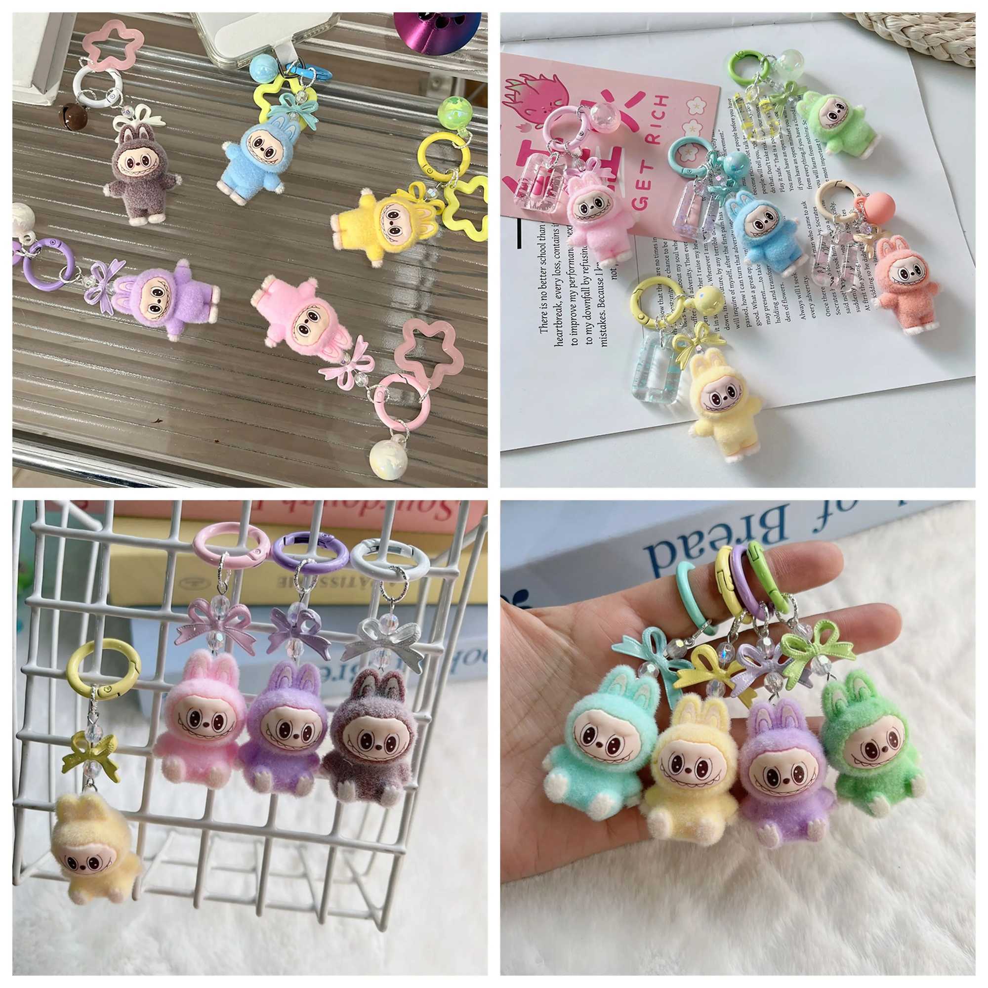 Kawaii Labubu Keychain Cartoon Car Keyring Backpack Couple Mobile Phone Bag Keychain Pendant Students Key Ring Festive Gifts XJ250602