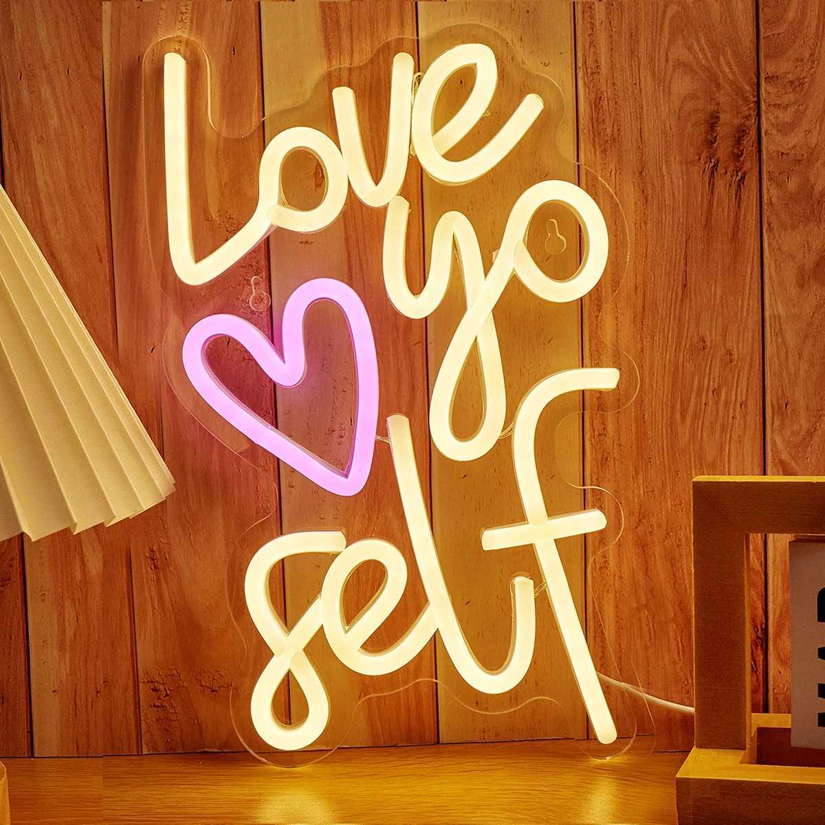 Chi-buy LED Neon Love Your Self USB Powered Neon Signs Night Light 3D Wall Art Game Room Bedroom Living Room Decor Lamp Signs XJ250602