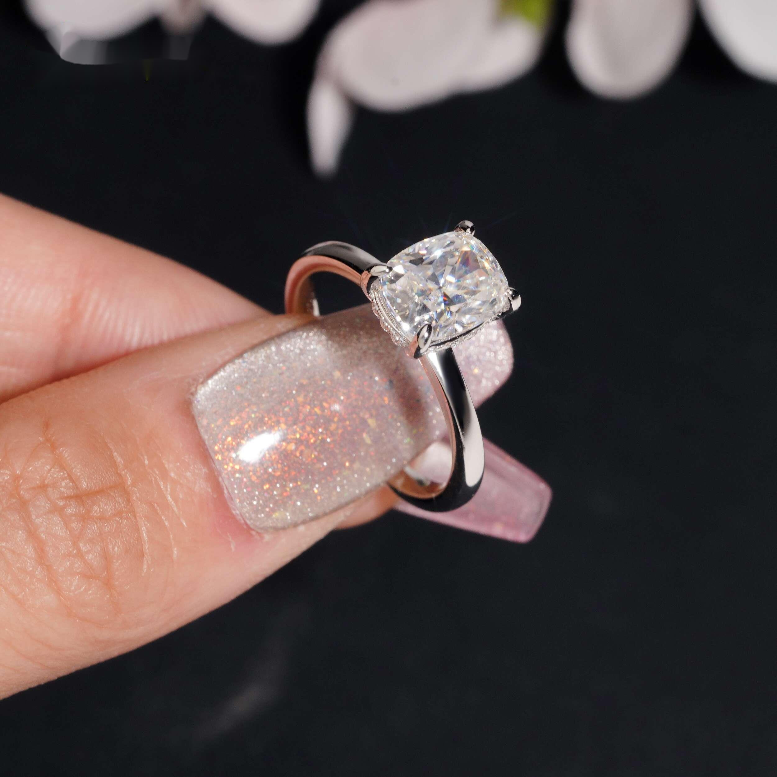 Stunning Cushion Cut Moissanite Bridal Wedding Ring Set Classic Diamond Mossanite Engagement Promise 925 Sterling Silver Rings