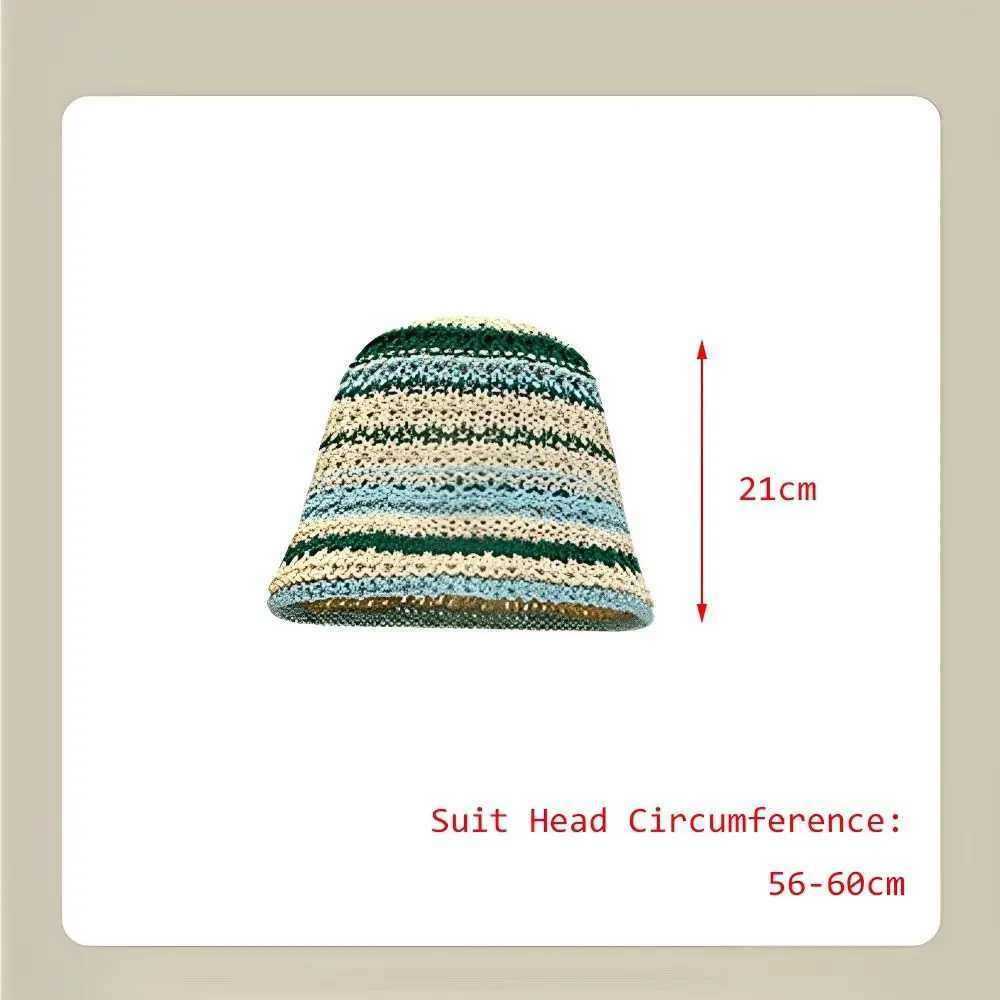 Fashion Rainbow Striped Fisherman Hat Big Brim UV Protection Crochet Bucket Hat Breathable Multicolor Straw Bucket Cap Travel W250602