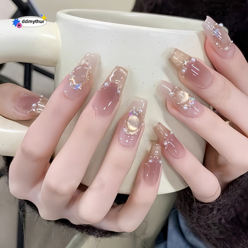 Pure Handmade Wearable Nails High-end Cat Eye Fake Stickers Sparkling Finished Pieces Nail Art Blush Phototherapy Removable ddmythur