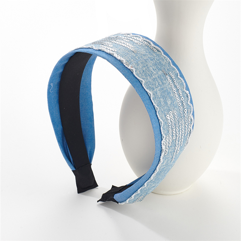2025 new hairpin hair band denim fabric sequins hair bundle hair accessories wide side pressure hair wash face hair band