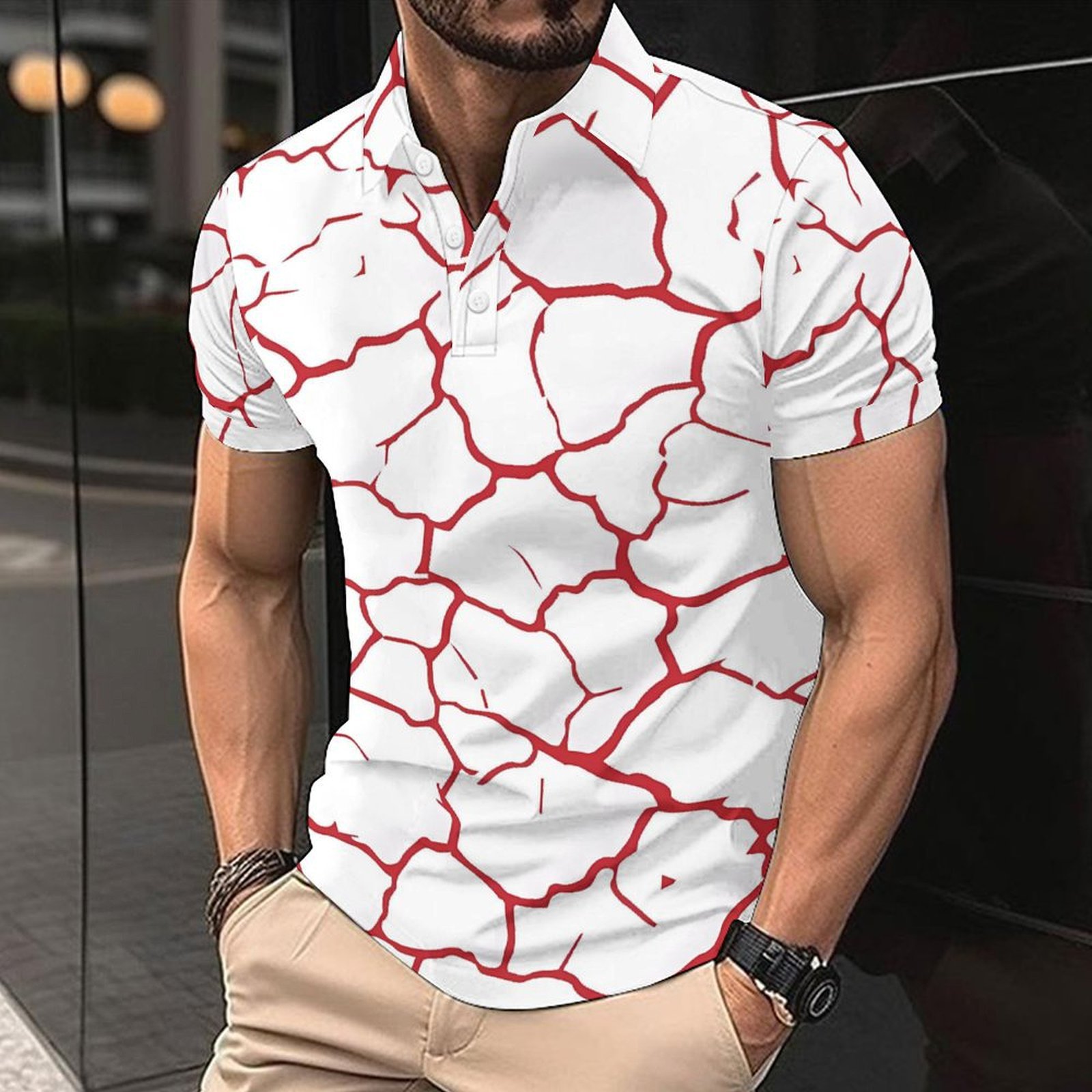 polo shirt mens designer polo 2025 New Men's Classic Casual Short Sleeve Polo Shirt with Printed Color Blocking