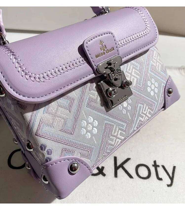 Fashion Purple Color Square Striped Women's Handbag High Quality Textured Leather Casual Lady Purse Crossbody Bag
