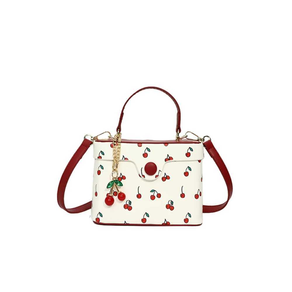 2025 Summer New Square Crossbody Bag for Women Korean Cute Cherry Buckle Handbags Versatile Commute Single Shoulder Bags Y250603