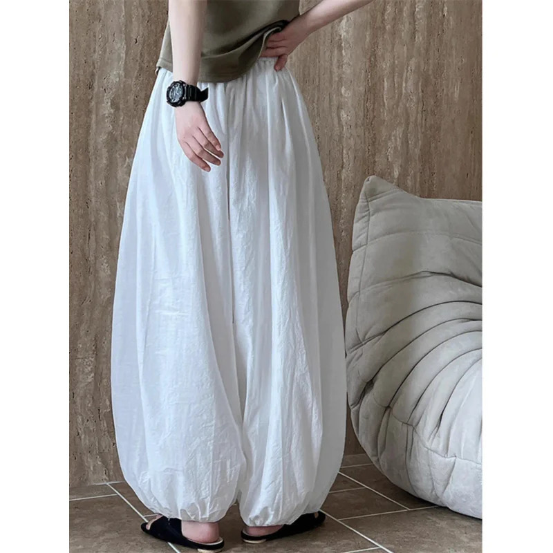 Oversized Bloomers Summer Elegant Fashion Women Lantern Pants Casual Loose Breathable Cotton Wide Leg Pants 250603
