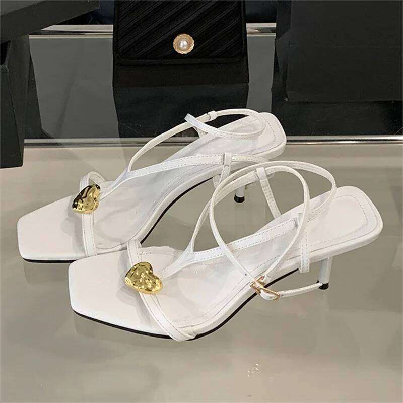 Summer Fashion Metal Buckle Narrow Sandals Women Band Open Toe Thin Low Heel Gladiator Party Shoes Zapatos De Mujer