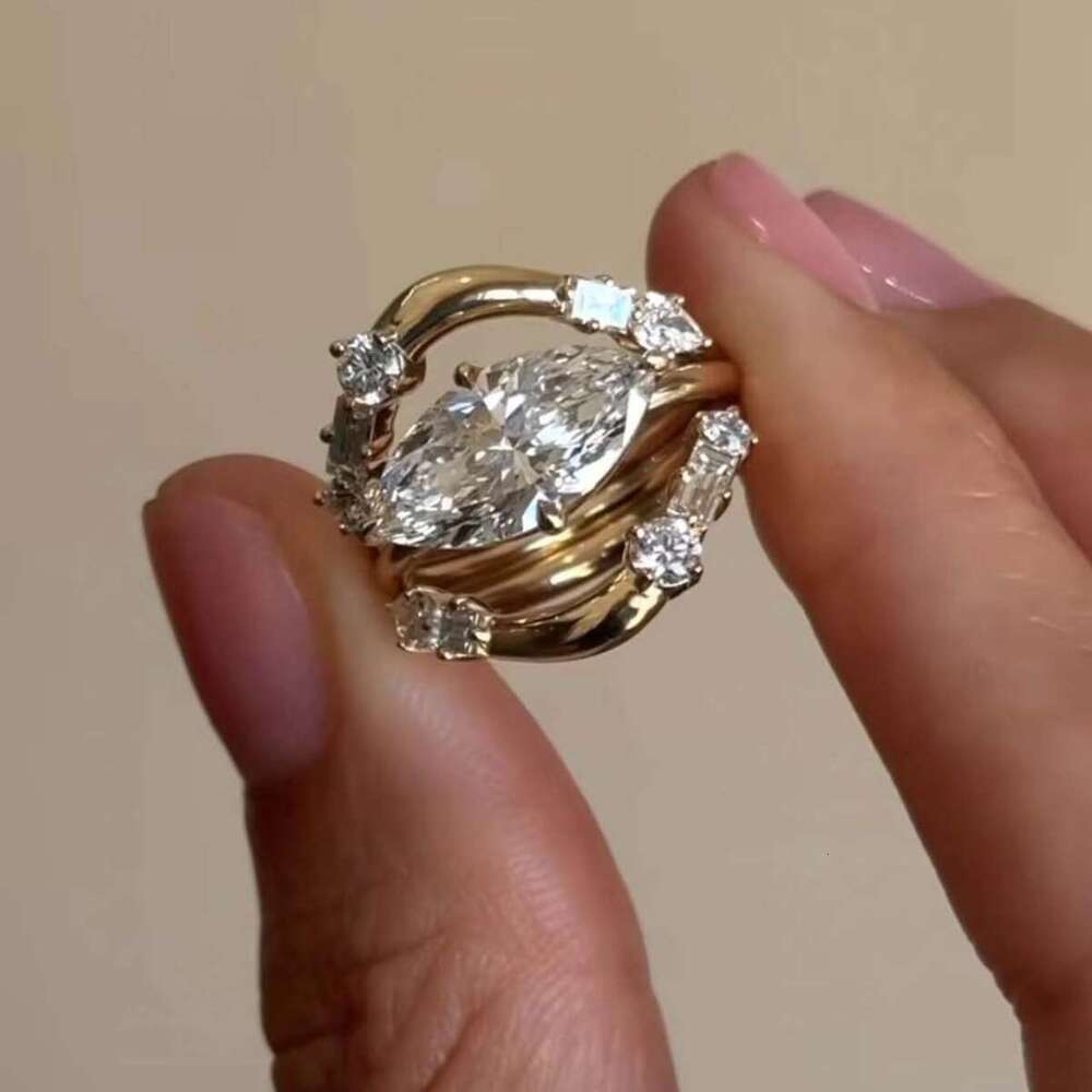 Moissanite S Sterling Silver Set Oval Luxury Combination Ring temu