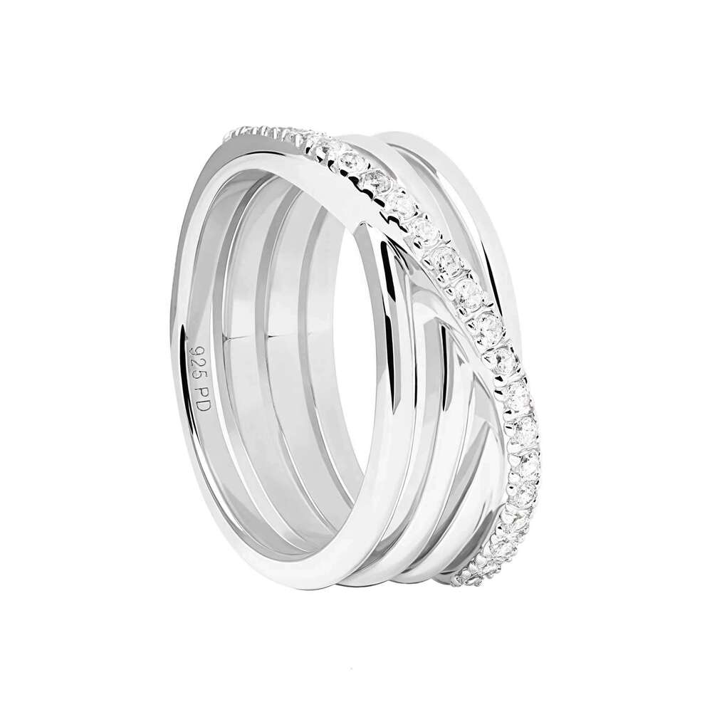 Spanish PD Silver Three-Ring Cross Niche Light Luxury High-End Design Inlaid Diamond Fashion Women's Ring