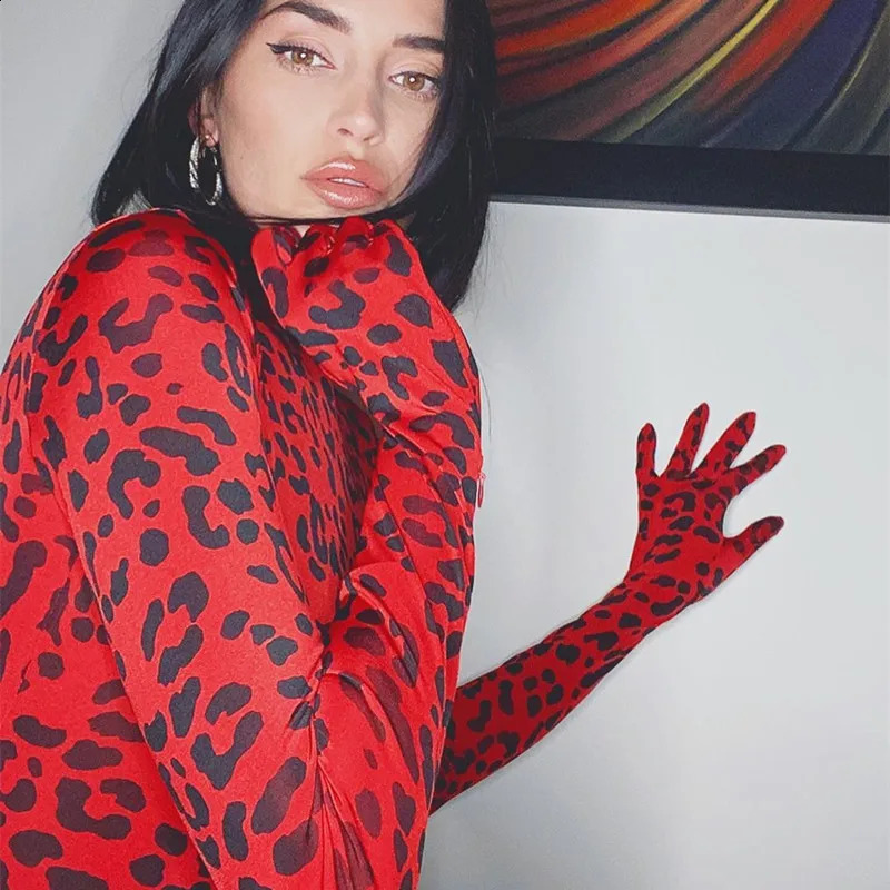 OMSJ Selling Trendy Hipster Turtleneck Rompers For Women Full Sleeve Connection Gloves Leopard Print Streetwear Y2k Body Top 250528