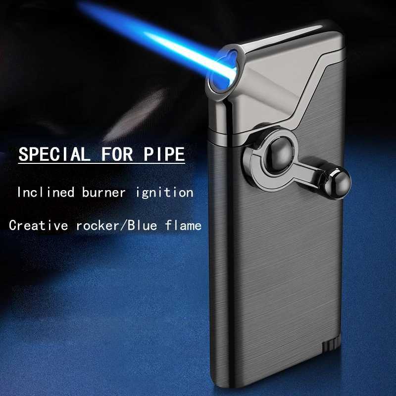 Creative Rocker Blue Flame Jet Torch Butane Gas Lighter Oblique Fire Pipe Special Smoking Accessories Gadgets For Men (No Gas))C250603