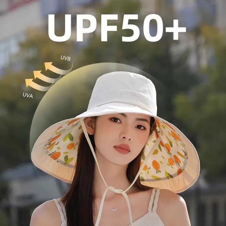 18CM Oversized Brim Face Covering Reversible Bucket Hat Womens Summer Korean Version Sunshade Sunscreen UV Protection Sun Hat W250602