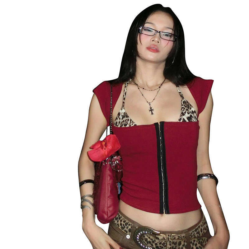 Fashion Summer New Women's Clothing Personality Hot Girl Versatile Leopard Print Slim Fit Short Two-Piece Set Top For Women B5
