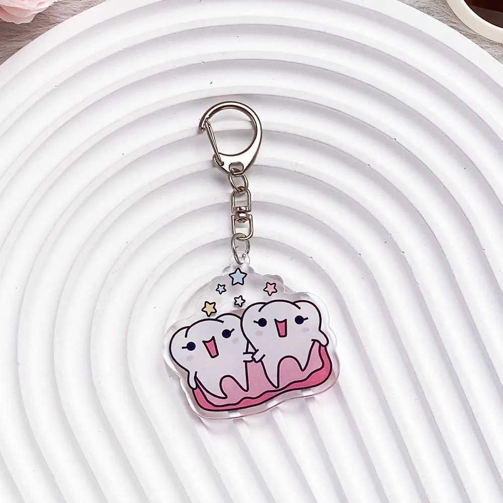 Dental Health Day Cute Tooth Acrylic Keychain - Dental Cartoon Charm Kawaii Oral Health Gift Backpack Keyring for Dentist XJ250602