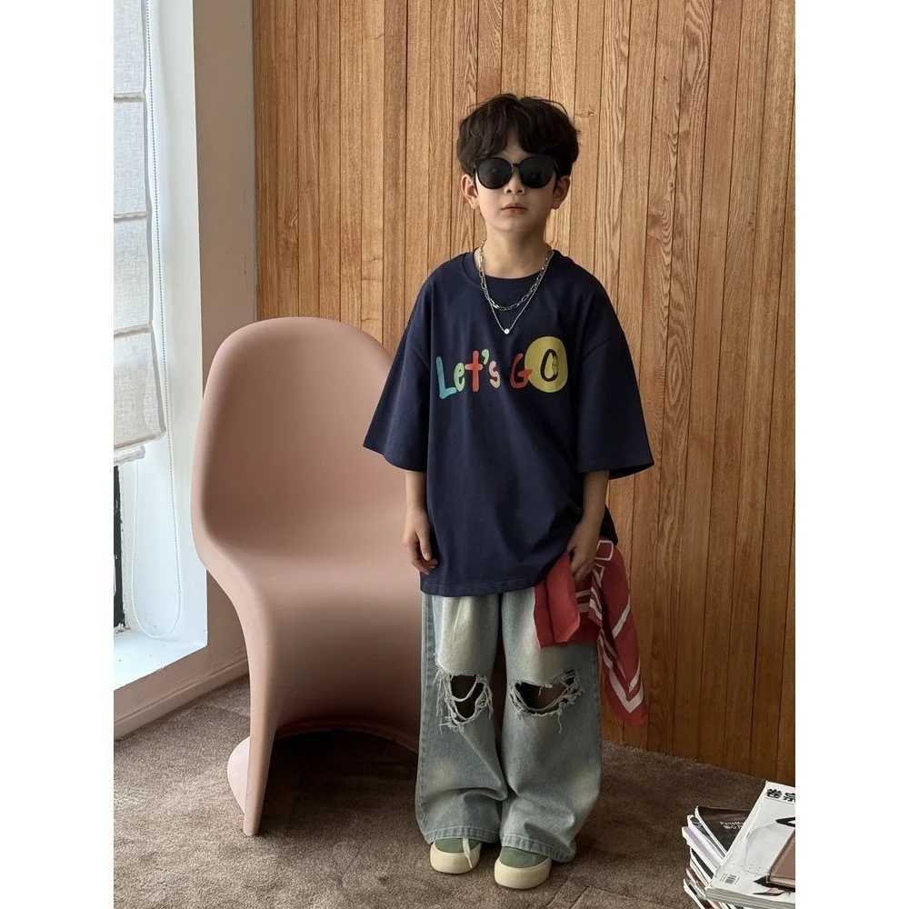 Letter Print Childrens Short Sleeve T-shirt for Summer Boys and Girls Round Neck Half Sleeve Top Ins Style Casual Sportswear T250603