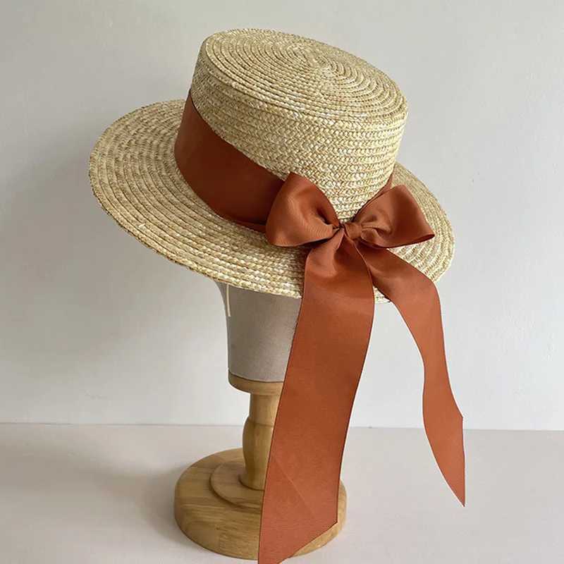 French Style Sun Hats for Women Bowknot Summer Hat Wide Brim Boater Straw Hat Canotier Hat Ribbon Church Derby Summer Fedoras W250602