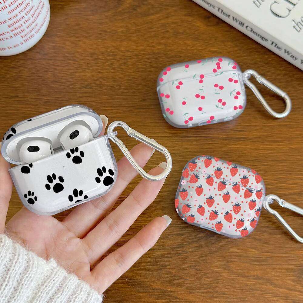 Cute Little strawberry Apple 4 Earphone Case for Pro2 Pro 3 2 1 Protective Cover with Keychain