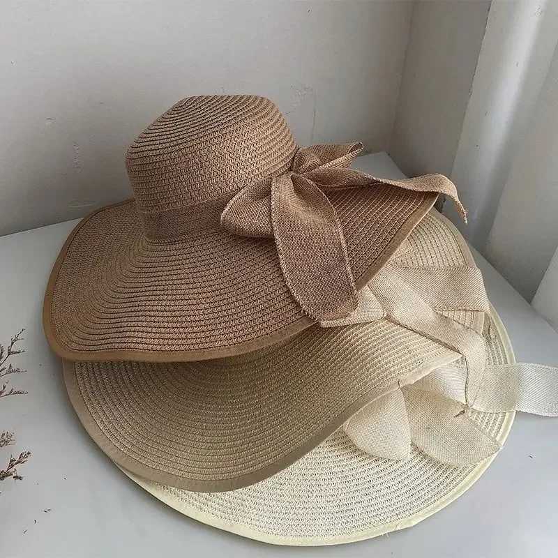 Womens Fashionable Summer Outdoor Sunscreen Sunshade Straw Hat Bowtie Beach Sun Hat Cool Breathable Sun Hat Straw Cap Street W250602
