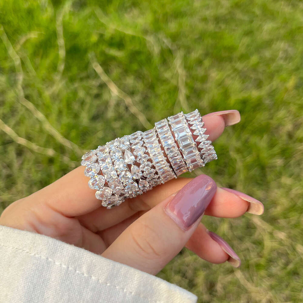 Linglang Jewelry S Pure Silver for Women High-end Full Diamond Zircon Row Stackable Ring