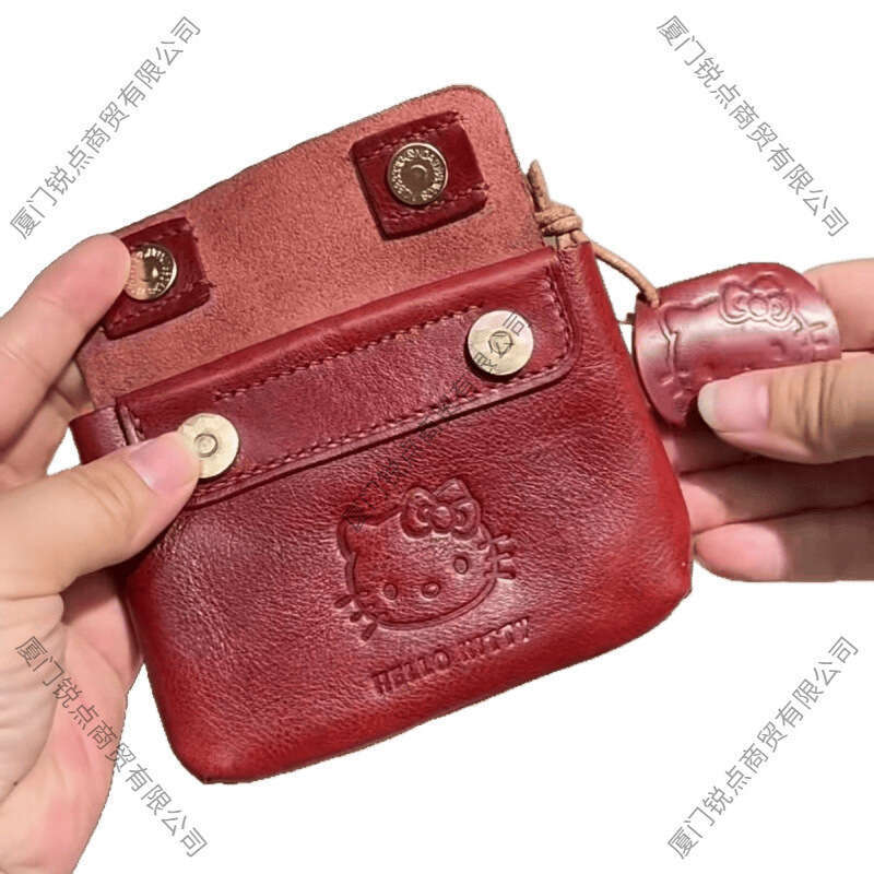 Handmade Red Leather Coin Purse Cute Mini Portable Earphone Small Card Holder