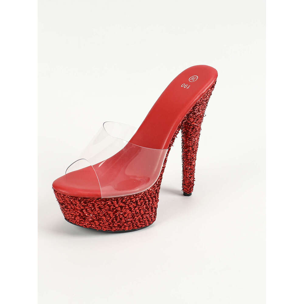 Super High Heels 8662-4 Autumn Nightclub Sexy Women's Shoes Waterproof Platform Roman Peep Toe Elegant Super High Heel Slippers Platform High Hee