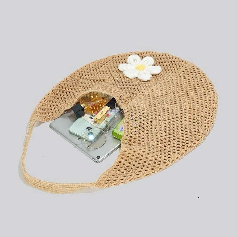 Comparable Bean Large Capacity Woven Shoulder Underarm Tote for Women New Summer Casual Vacation Beach Bag