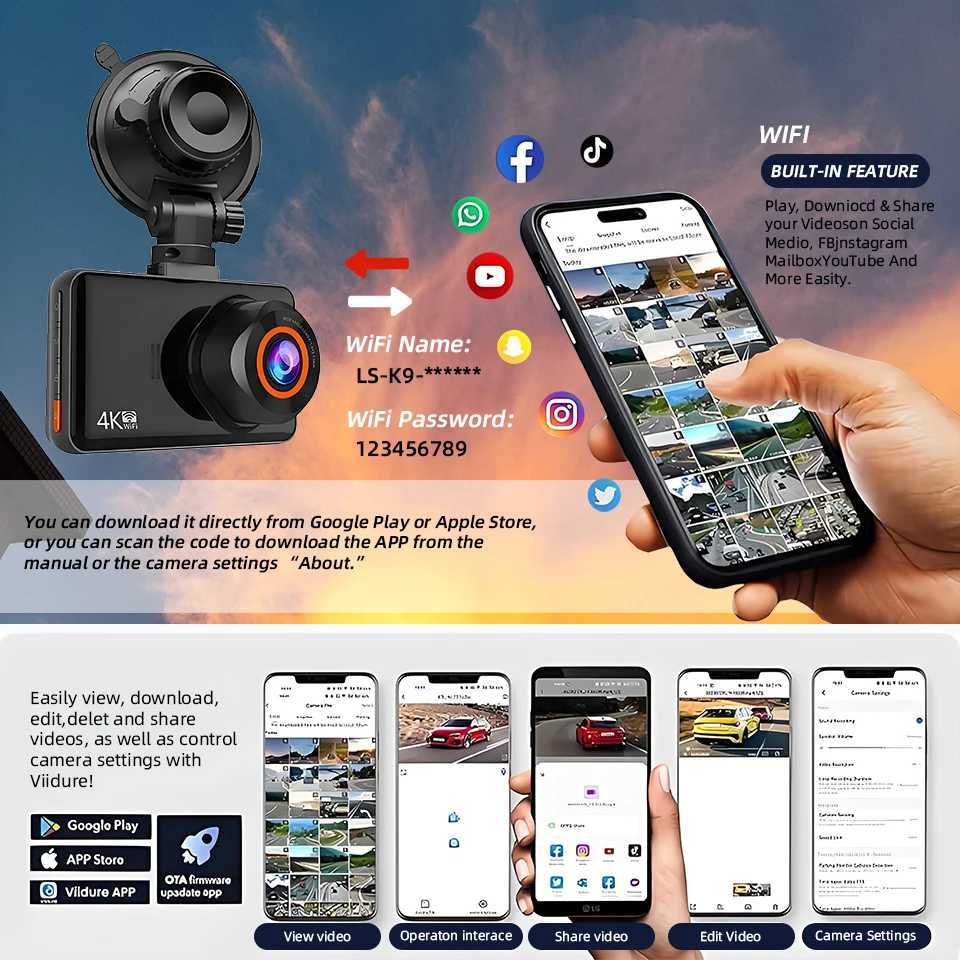 Car dvr Dash Cam 4K+2.5K Dual Channel Car dvr Support WIFI GPS Speed Display 24h Parking Loop Record Night Vision Black Box R250529