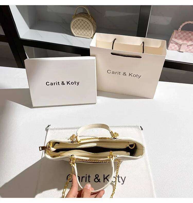 Fashion Metal Chain Casual Tote Embroidery Floral Women Handbag Textured Leather Clutch Purse Shoulder Crossbody Bag