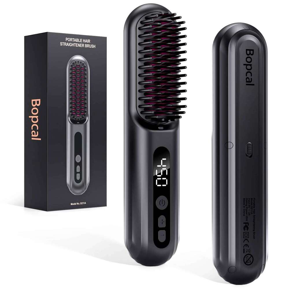 USB Charging Cordless Straightener Brush 10000mAh LED Display Negative Ions Hairs Care Ceramic Electric Hot Heating Comb