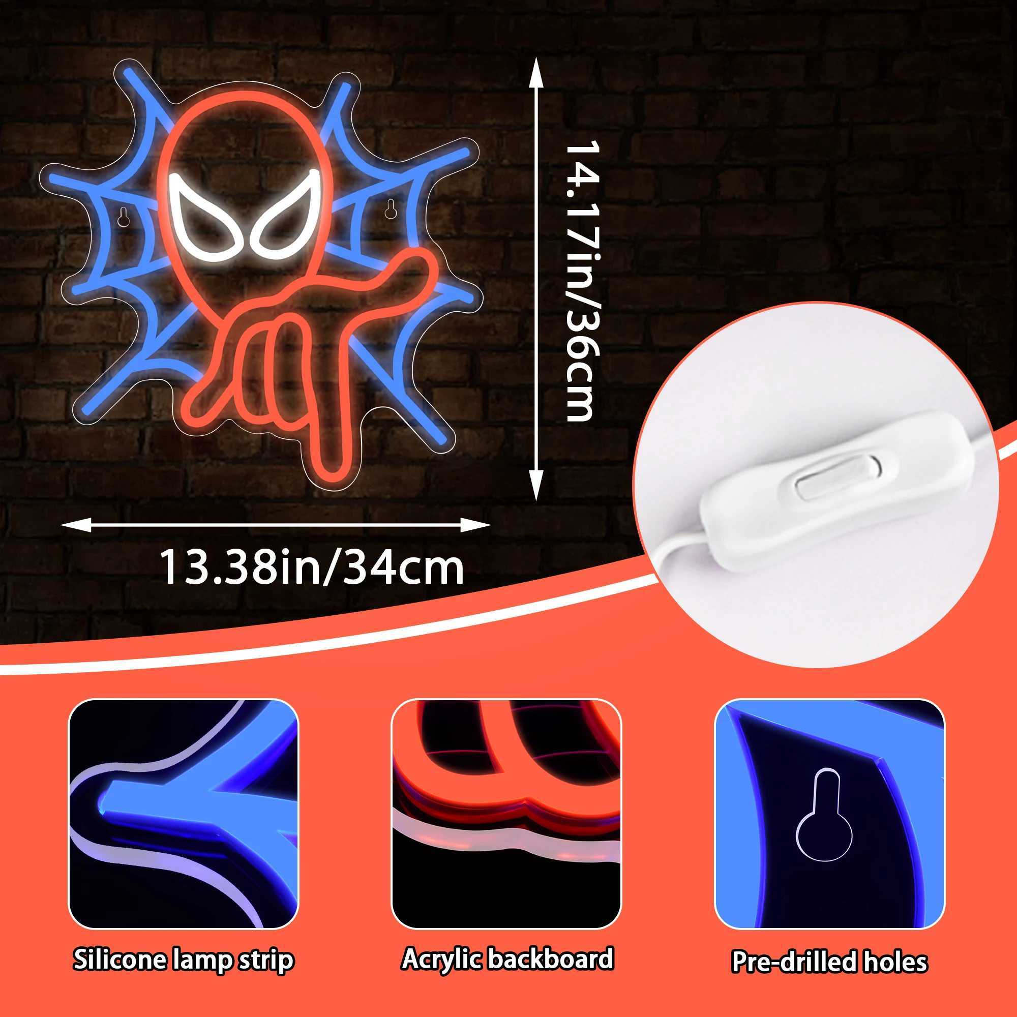 Spider Neon Sign for Wall Decor Anime LED Light Up Sign Spider Room Decor for Boys Bedroom Christmas Birthday Gifts for Kids XJ250602
