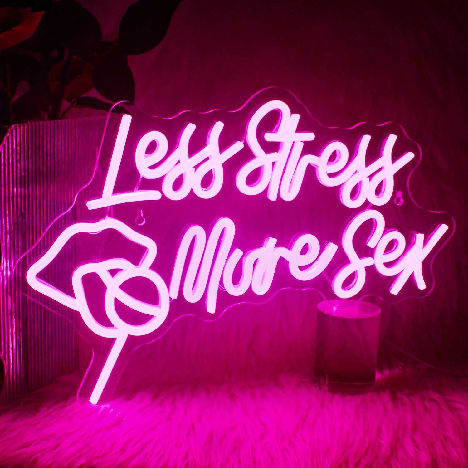Less Stress More Sex Neon Sign Wall Decor Bedroom USB Neon Sign Lights Home Bar Hotel Cafe Birthday Party Man Cave LED NeonXJ250602