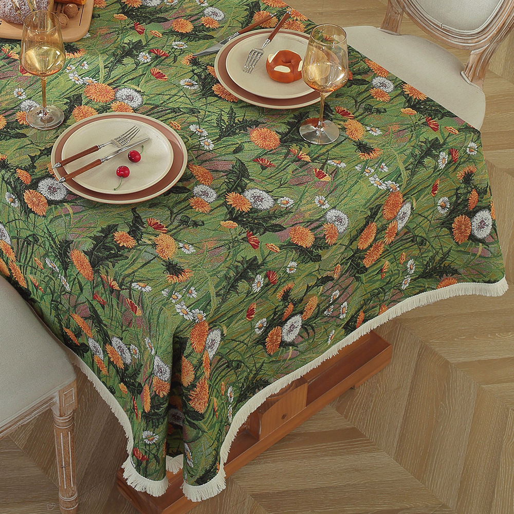 T0507 New Retro Oil Painting Style Tablecloth TV Cabinet Cover American Jacquard Cotton and Linen Cover Cloth Household Rectangular Tablecloth