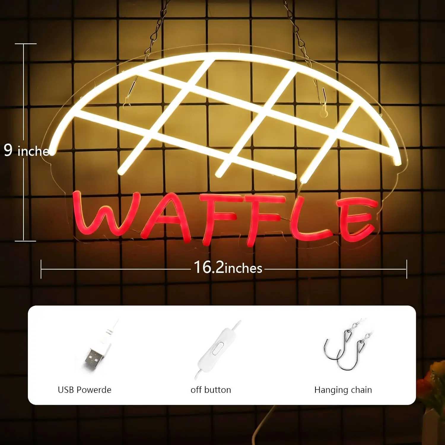 Waffle Neon Sign USB Powered LED Neon Light for Bedroom Cake Shop Bakery Supermarkets Restaurant Stores Cookie House Wall Decor XJ250602