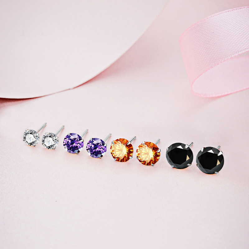 925 Silver Ear Studs Female Colorful Moissanite Fashion Four Claw Silver Crystal Ear Jewelry Shiny Ear Studs Mozambique earrings