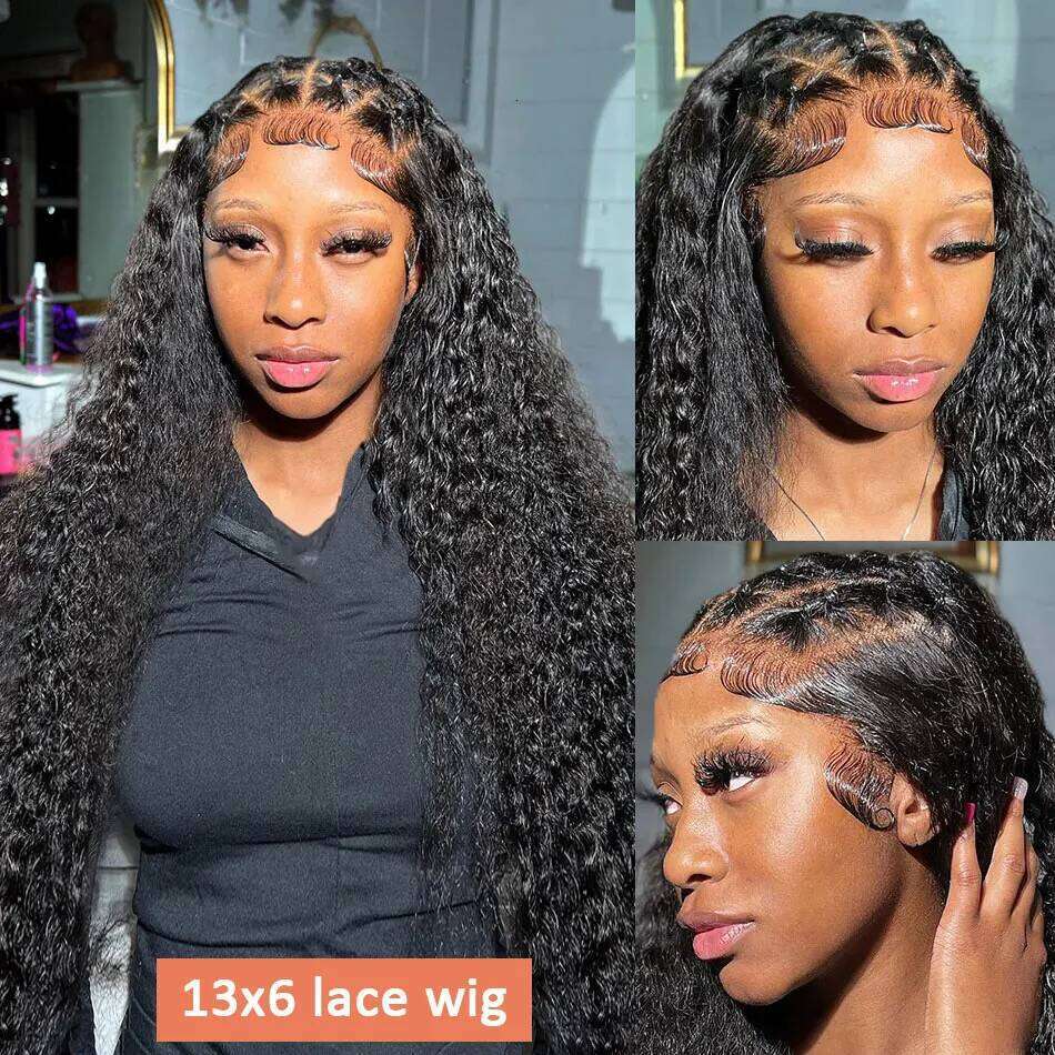 40 42 Inch Curly Front Human Hair Wigs For Black Women Pre Plucked Transparent 13x4 Deep Wave Frontal 13x6 Hd Lace Wig