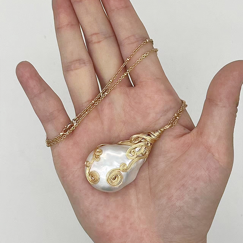 Elegant Handcrafted Women's Pearl Necklace with 14K Yellow Gold Plating
