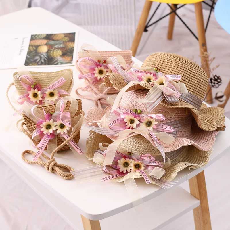 Fashion Summer Girl Kids Cute Straw Hat + Handbag Sets Child Baby Outdoor Holiday Beach Hat Bags Set Flower Sun Cap Panama W250602