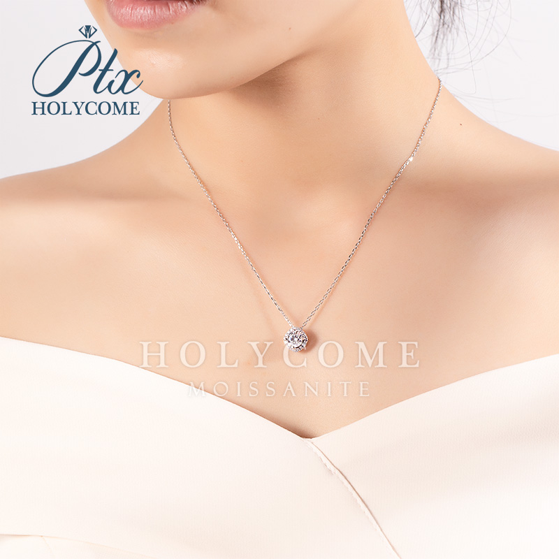 Cushion Shape Halo Design Pendant GRA Certified 1ct D Color VVS Silver 925 Chain Pass Diamond Tester Pendant Moissanite Necklace Women