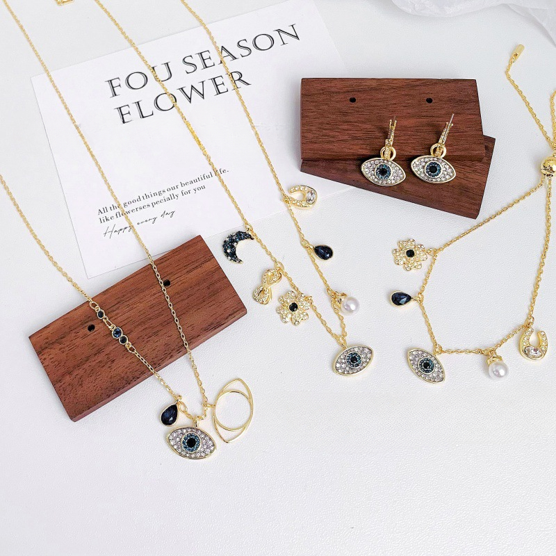 18k gold evil eyes designer earrings bracelet necklace jewelry set retro vintage shine crystal bling diamond eye earring ear rings choker necklaces bracelets