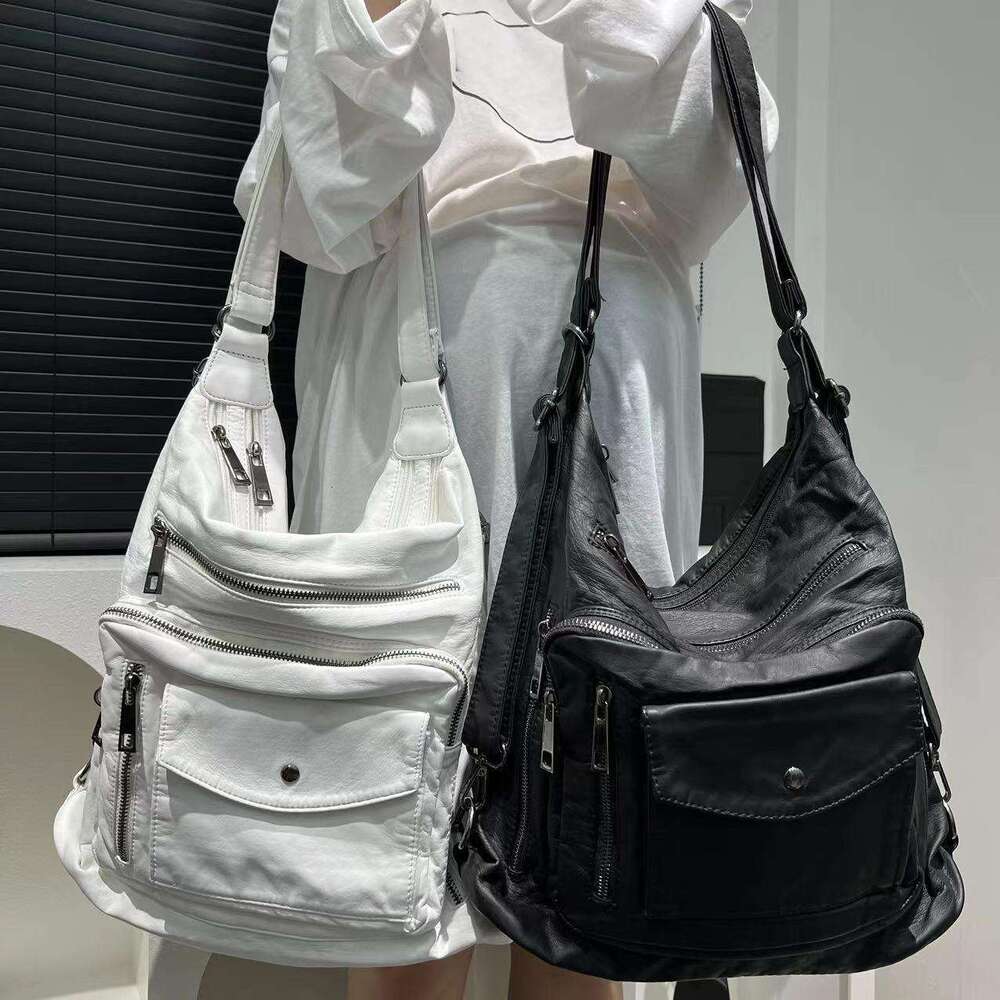 Women's charter flight backpack shoulder crossbody bag fashionable Y2K washed and worn large capacity multifunctional