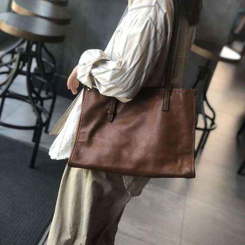 Leather Tote Female Autumn Designer New Fashion Large Capacity Hand Bill Of Lading Shoulder Baotou Layer Cowhide Bag