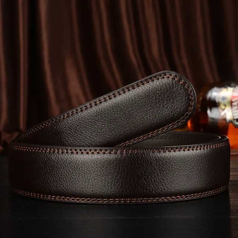 3cm 3.5cm New Fashionable Good Quality Luxury Genuine Leather No Buckle Belt Business Mens Automatic Buckle Cowhide Waist bandXJ250602