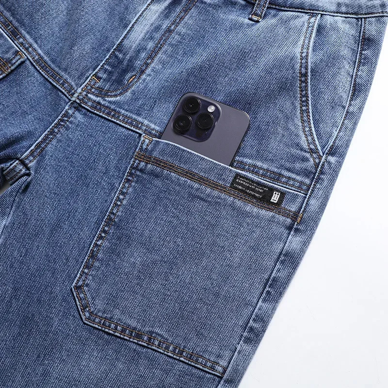 Summer Multi-pocket Thin Denim Shorts for Men Loose Straight Stretch Versatile Casual Short Jeans Male Clothing 250530